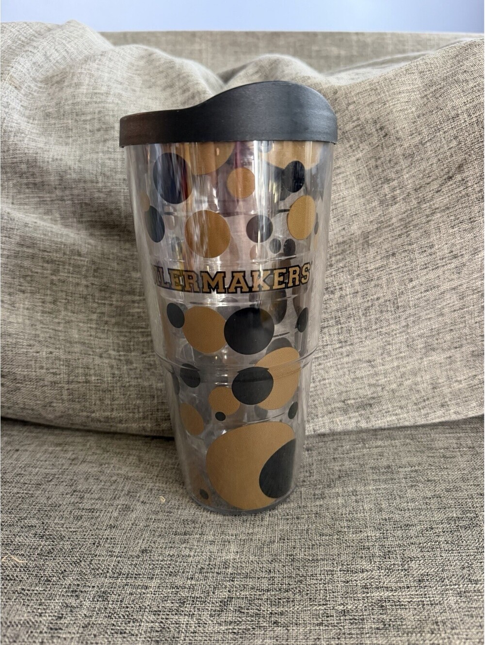 Tervis Purdue Boilermakers 24oz Tumbler Clear Insulated Cup Black Lid Polka Dots